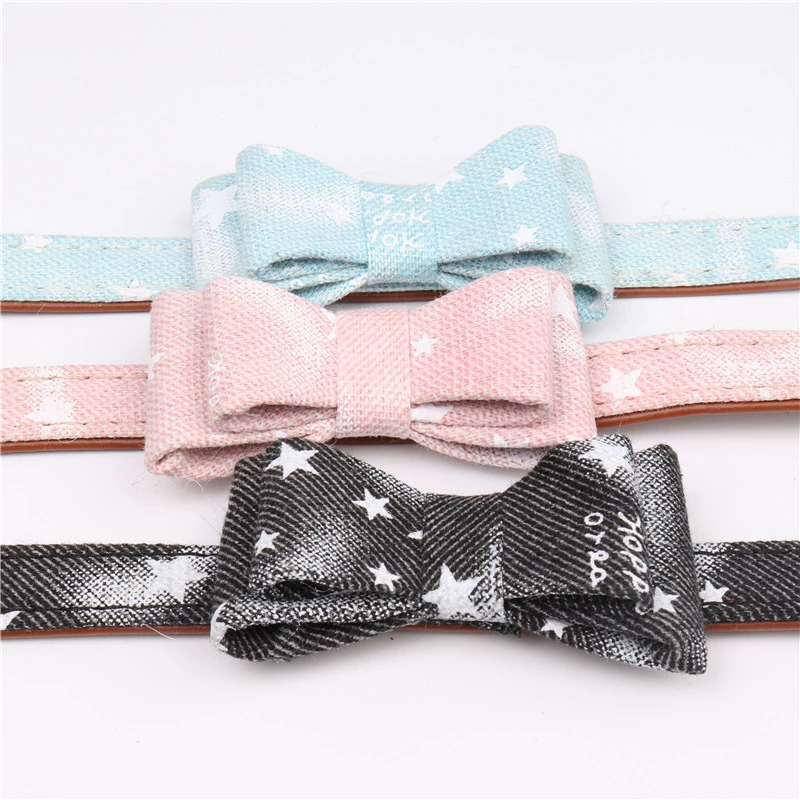 Genuine denim polyurethane choker with bow, direct factory sales