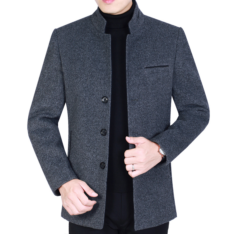 2018 Spring and autumn season new pattern man Jacket middle age dad men's wear Stand collar Middle and old age wool jacket Woolen coat