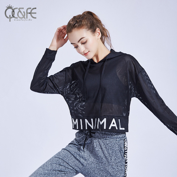 Loose recreational cap breathable sport jacket blouse long sleeves of women’s running Yoga Fitness suit