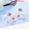 Fresh ear clips, zirconium, earrings, copper jewelry, with snowflakes, simple and elegant design, flowered