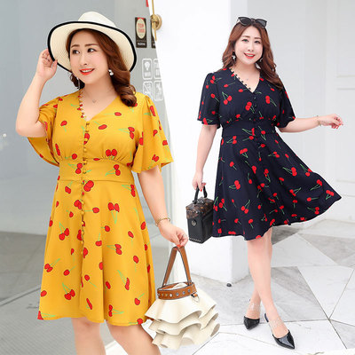 夏款大码碎花时尚女装 宽松韩版都市休闲大码连衣裙一件代发k419|ru
