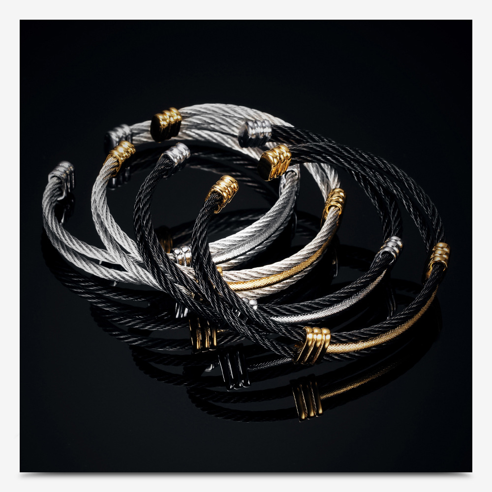 Men's Gender Hip-Hop Color Block Stripe Titanium Steel Plating Men's Bangle Men Cuff & Bangle