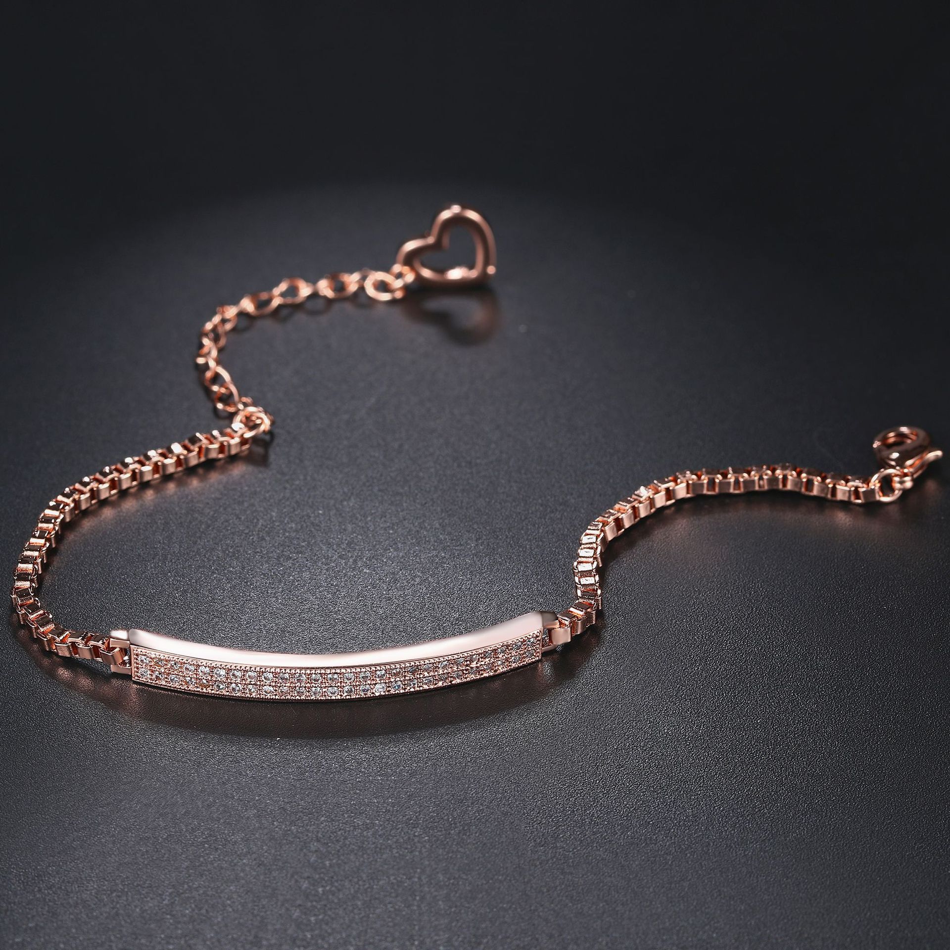 Fashion Heart Shape Bow Knot Copper Plating Zircon Bracelets 1 Piece