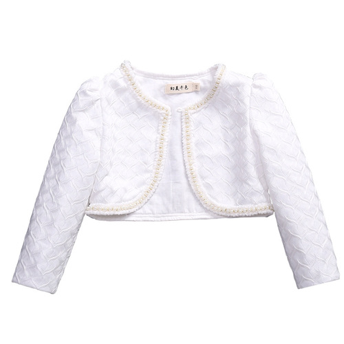 2020 New Children's Shawl Lace Pearl Medium and Large Girls' Child Cardigan Long Sleeve Outerwear Children's Princess Small Outerwear