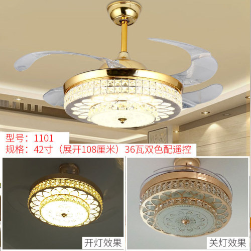 European-style crystal chandelier invisible fan LED home lighting bedroom with remote control variable frequency 52-inch living room ceiling fan light
