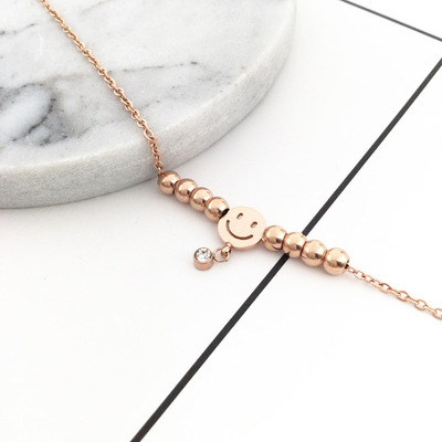 新款钛钢笑脸脚链日韩女生时尚脚链圆珠微笑脚链工厂一件代发|ms