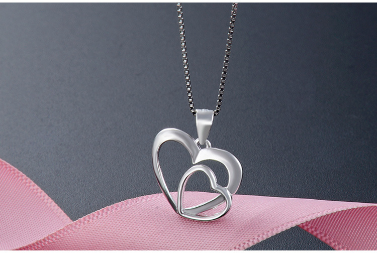 Simple Hollow Double Heart S925 Silver Simple Pendant No Chain display picture 4