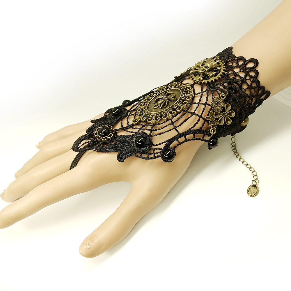 Style Vintage Punk Fleur Araignée Crâne Strass Alliage Dentelle De Gros Bracelets display picture 4