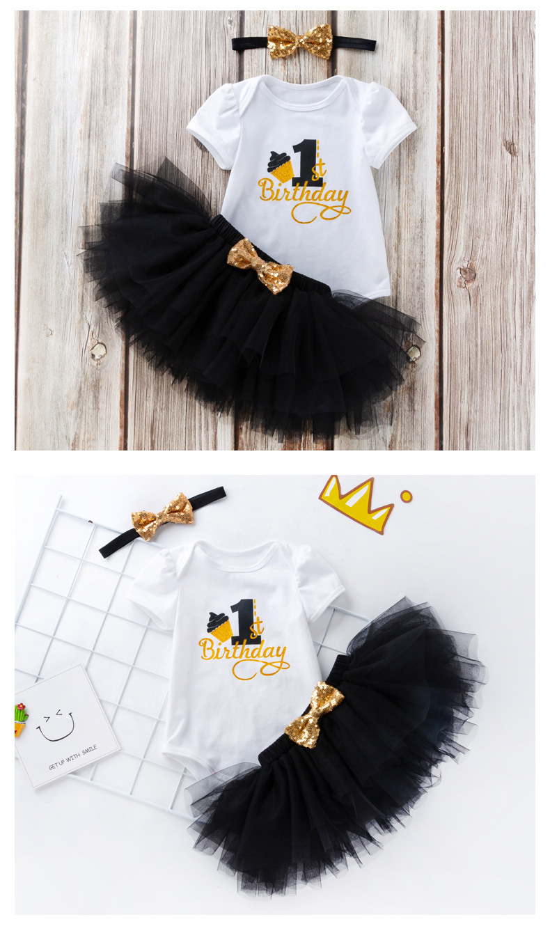 Skirt Sets Sets Type 3 Piece Set Quantity Birthday Occasion Round Neck Neckline Birthday Cute Letter Printing Cotton Girls Clothing Sets