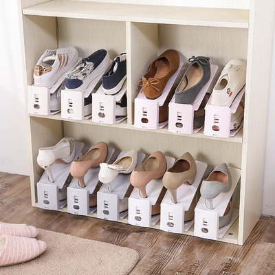 Plain colour double-deck Adjustable simple and easy Shoe bracket originality dustproof Storage shoe rack household shoes Storage rack wholesale