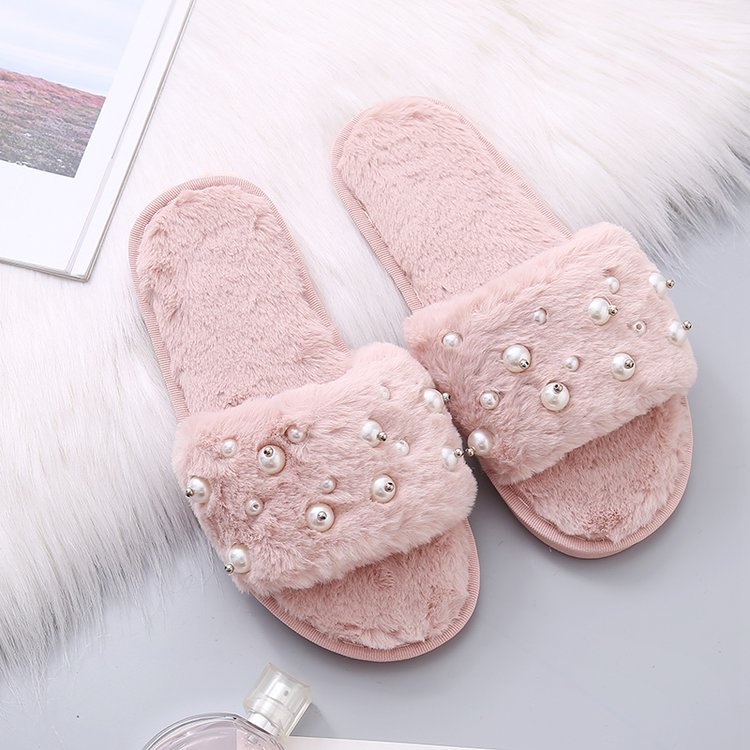 women s furry pearl warm home cotton slippers nihaostyles clothing wholesale NSKJX71200