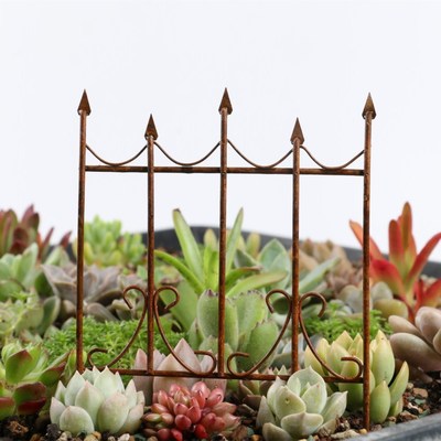Dollhouse娃娃屋鐵藝做鏽複古迷妳柵欄花插花園園藝造景多肉擺件