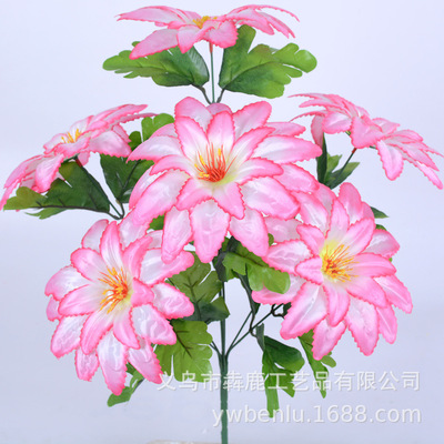 犇鹿仿真花 52厘米高仿真7头大西荷莲 绢花假花塑料花绿植批发|ms