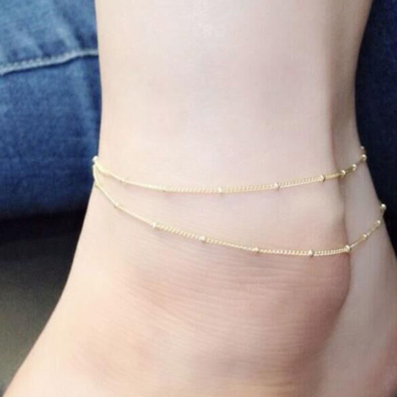 manual customized Cold American imports 14K European and American minimalist Square Box chain Anklet Do not fade