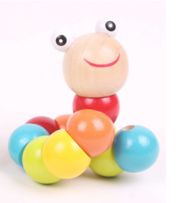 Wooden caterpillar twisty toy animal articulated doll children's small toy wholesale export foreign trade toys