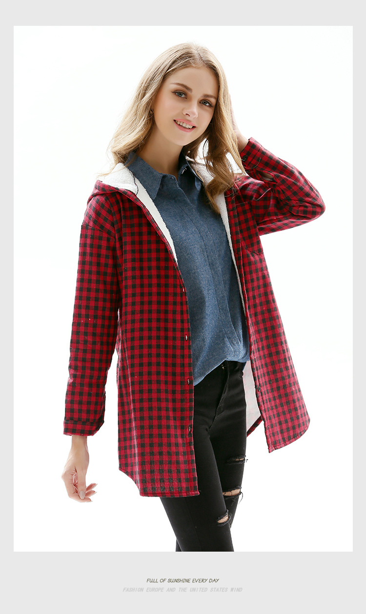 Hooded Inner Fleece Plaid Jacket NSJR17218