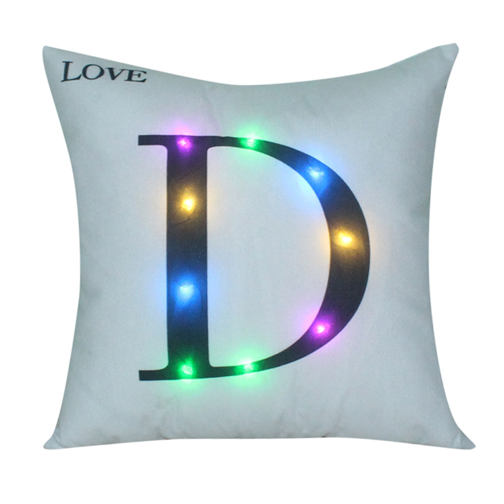 （中性）字母款LED枕头套靠垫套 图案->白色字母D