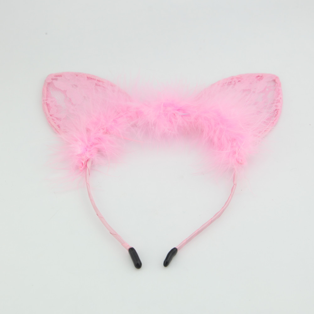 Lace Cat Ears Fine Hair Band Solid Colorheadband display picture 2