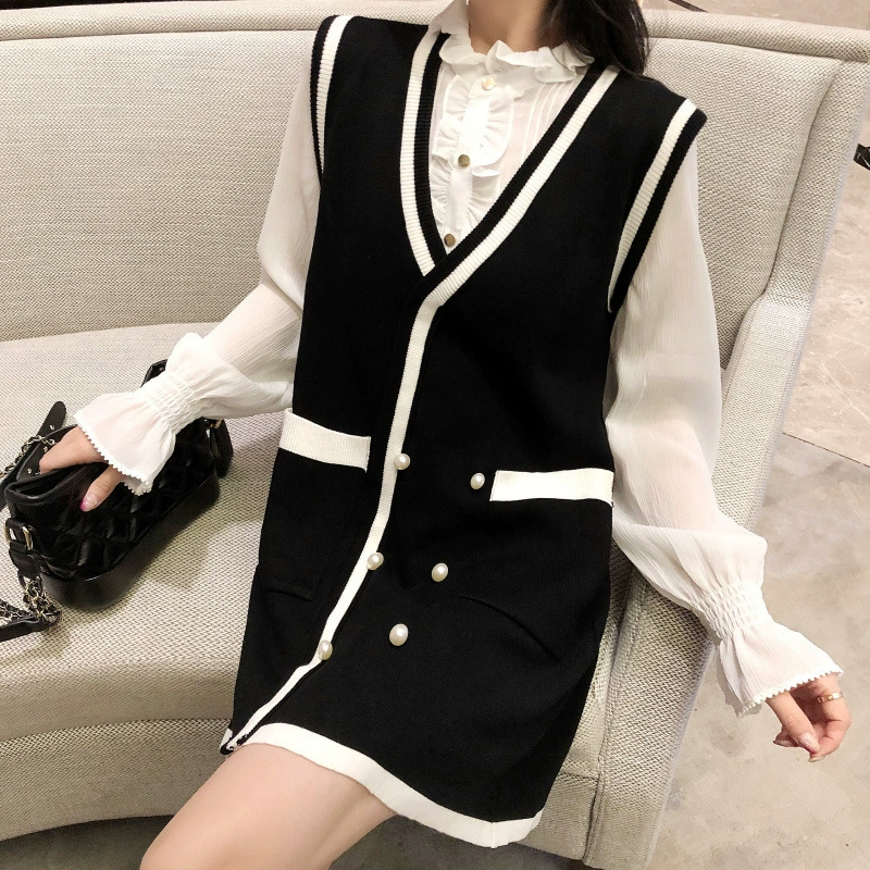 Ранняя Весна Platycodon Grandiflorum Юбка-костюм в стиле ретро Французская рубашка и юбка Вязаное платье из двух частей 8971