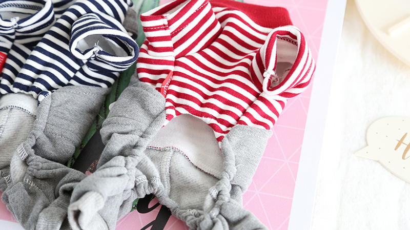 小熊背带条纹四脚衣