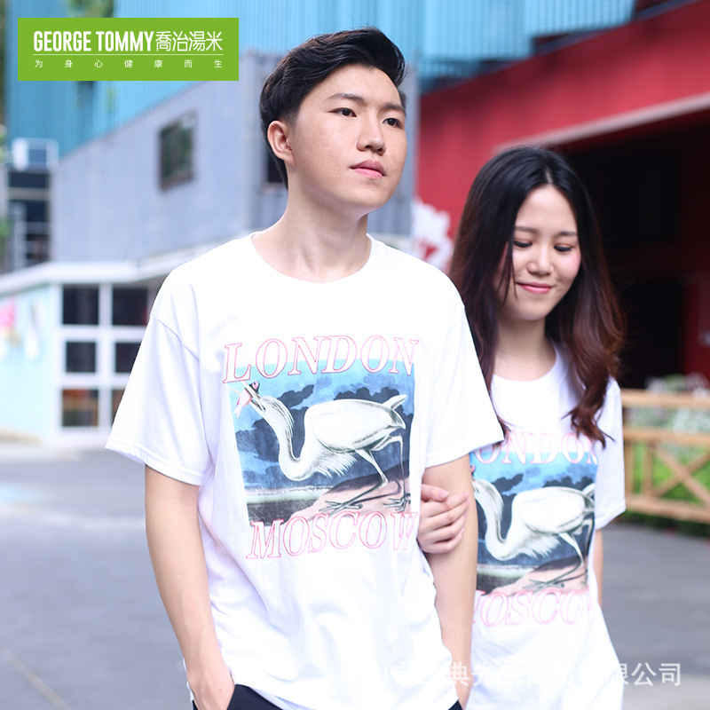 乔治汤米现货批发数码印花短袖男女同款韩版男士圆领休闲纯棉宽松