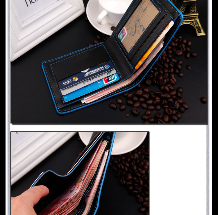 Koreanische Version der neuen mehrfarbigen kurzen Brieftasche aus Eisenblech mit feinen Linien und Farbkanten fr Herren horizontale Brieftaschenpicture8