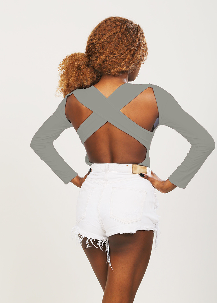 Womens Cross Back Long Sleeve Jumpsuit Stylish Bodysuit for Swimwear Versatile for Beach or Pool Wholesale Available