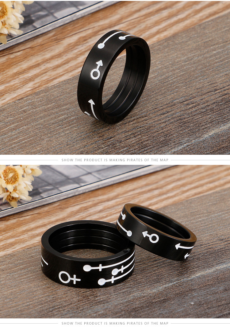 14g Weight Festival Occasion Titanium Steel Material Geometric Pattern Couple Gender Plating Design Korean Version Of New Stainless Steel Jewelry Fashion Personality Black Couple Ring Wholesale 3