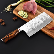 厂家直销 彩木手柄大马士革锤纹7.3寸大菜刀 厨师刀 厨房刀具