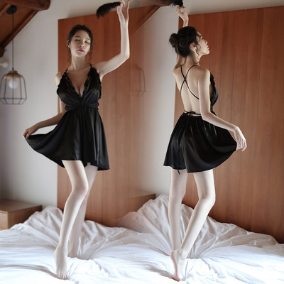 夜生活性感情趣内衣骚气睡衣睡裙连体套装甜美开背外贸哑光面料|ru