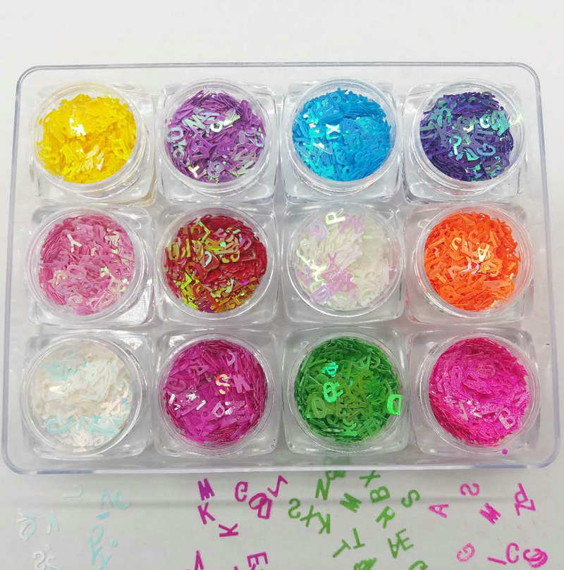 Manufacturer supplies 26 English alphabet glitter nail stickers, letter glitter pearl series.