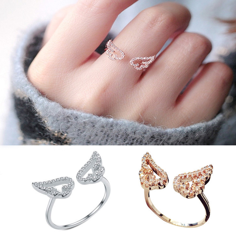 Korean fashion angel wings wings open adjustment ring female tide jewelry ring cross-border accessories wholesale