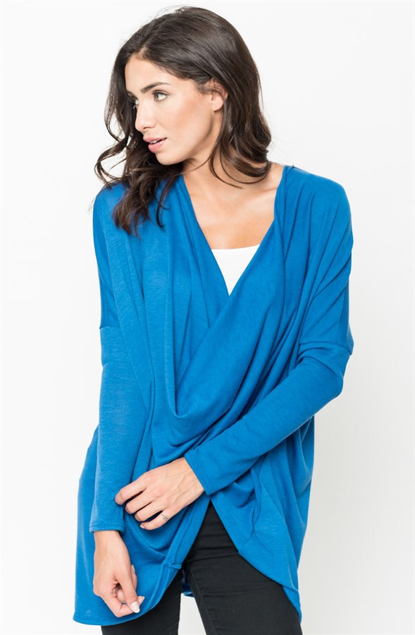 Loose Batwing Sleeve Irregular Cross Long Sleeve T Shirt for Women Autumn Fashion Casual Wear Wholesale Available