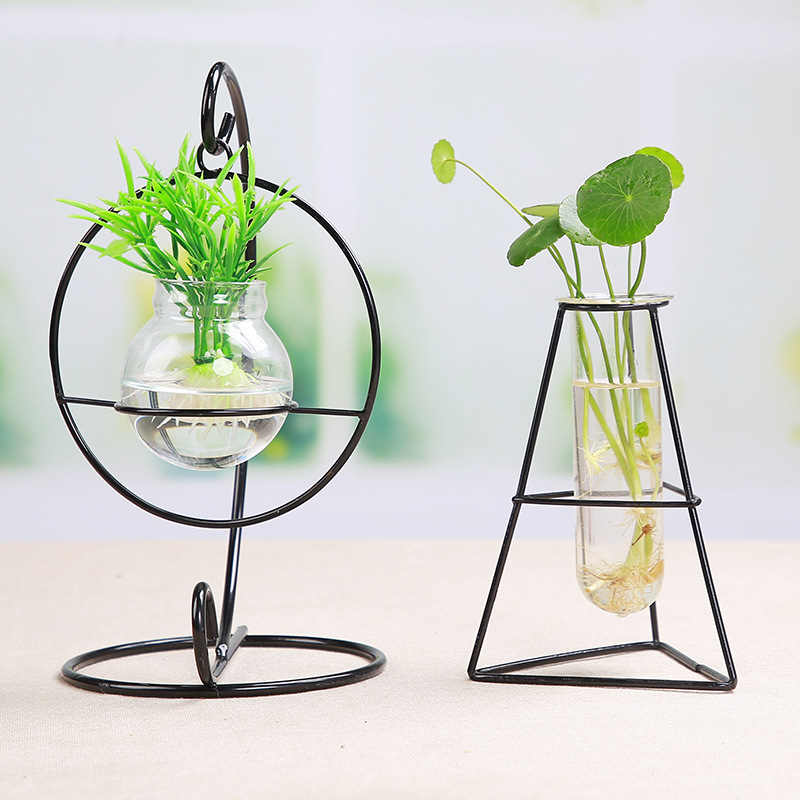 wholesale Iron flower test tube transparent Glass vase Modern simplicity Creative home Flower art Hydroponics flower arrangement decorate
