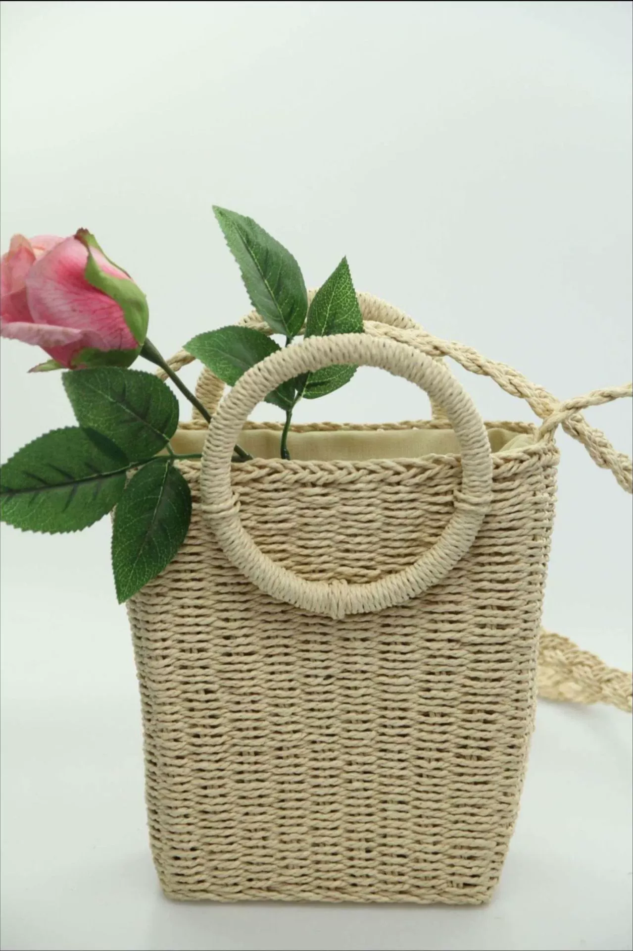 Retro ring, beach straw square bag, Korean style, simple and elegant design