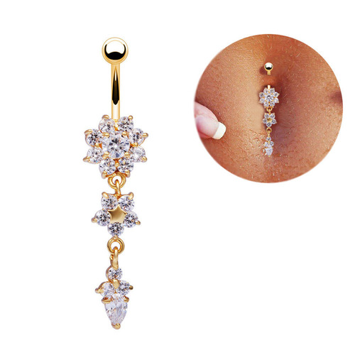 Amazon AliExpress Hot Selling Rose Gold Flower Navel Ring Piercing Punk Navel Ring Navel Button Body Jewelry