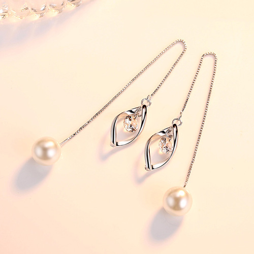 Korean Tassel Pearl Earrings Long Style Exaggerated Temperament Versatile Earrings Twisted Water Drop Earrings Women