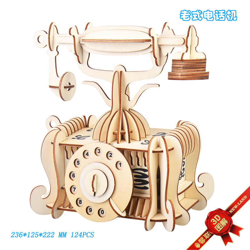 Старомодный телефон с лазером, трехмерная головоломка, конструктор для взрослых, деревянная игрушка, DIY