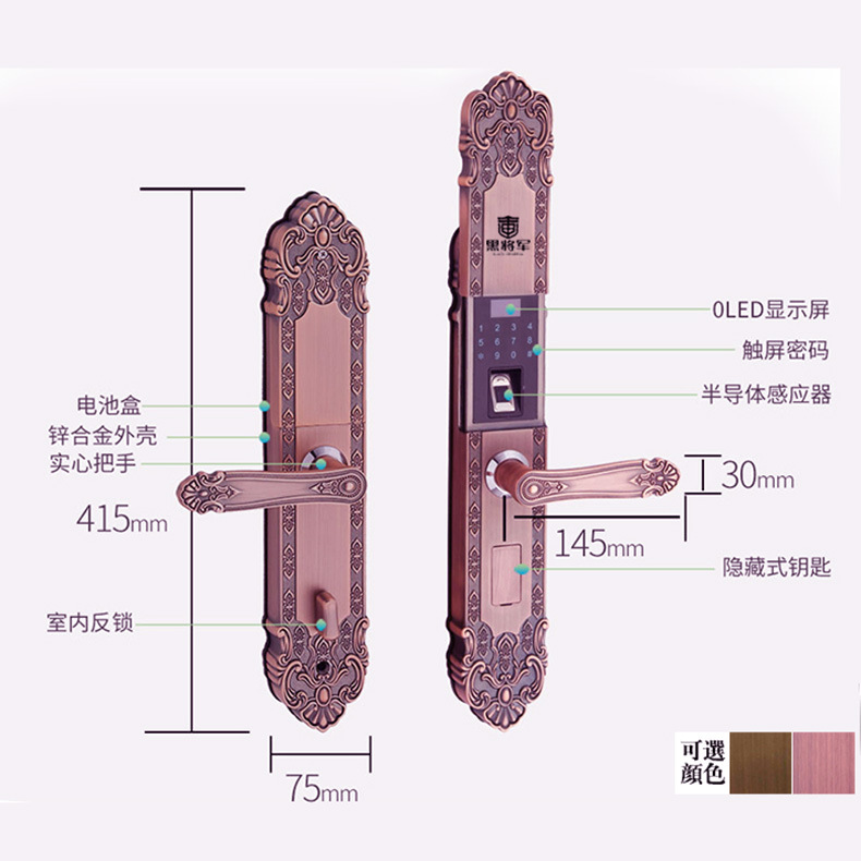 黑将军厂家直销欧式家用智能指纹密码锁电子防盗门刷卡锁一件代发