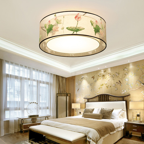 New Chinese style ceiling lamp bedroom lamp round classical atmosphere LED Chinese style lamp fabric living room study hotel lighting