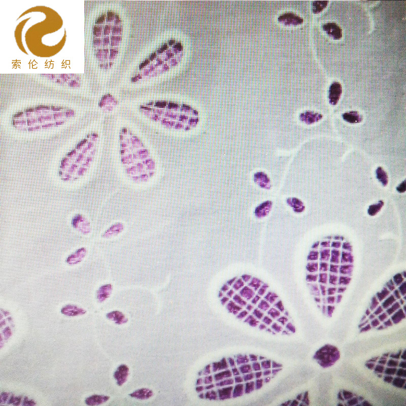 涤纶针织布棉布打孔绣水溶绣打孔镂空满幅小清新花朵棉布刺绣面料