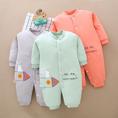 Newborn baby Conjoined cotton-padded clothes baby Romper thickening go out Climbing clothes 0-1 cotton-padded jacket Autumn and winter On behalf of OEM