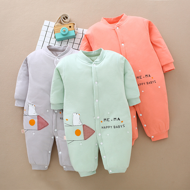 Newborn baby Conjoined cotton-padded clothes baby Romper thickening go out Climbing clothes 0-1 cotton-padded jacket Autumn and winter On behalf of OEM