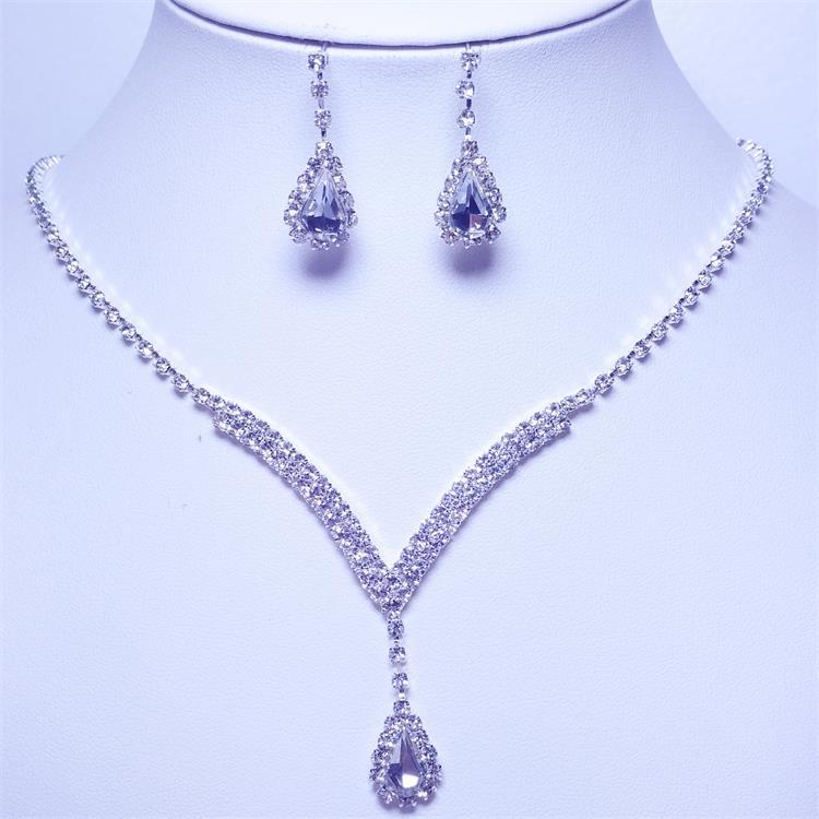 1 Jeu Mode Les Gouttelettes D'eau Arylique Le Cuivre Incruster Strass Femmes Des Boucles D'oreilles Collier display picture 4