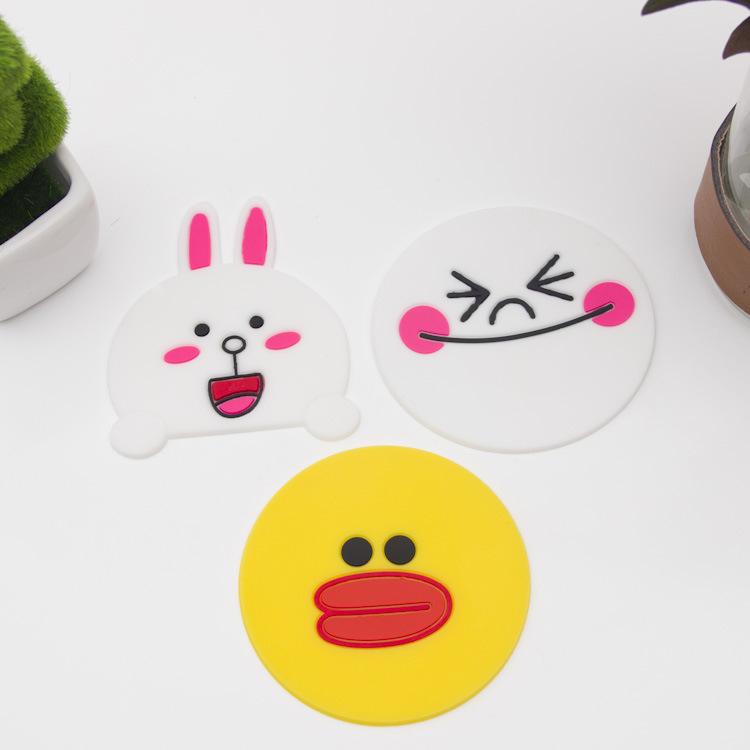 創意日用百貨 可愛卡通動物PVC軟膠杯墊 line系列隔熱杯墊