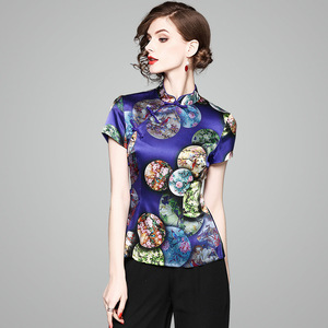 Summer new silk satin Qipao printed body jacket