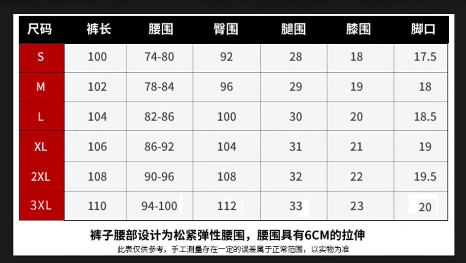 执政官IX7牛仔裤尺码表（S-3XL）