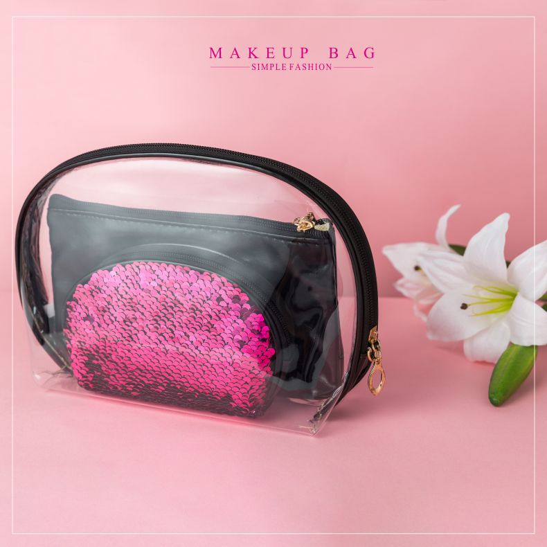 厂家一手货源鱼鳞亮片新款潮流化妆包收纳袋三件套现货批发定制|ru