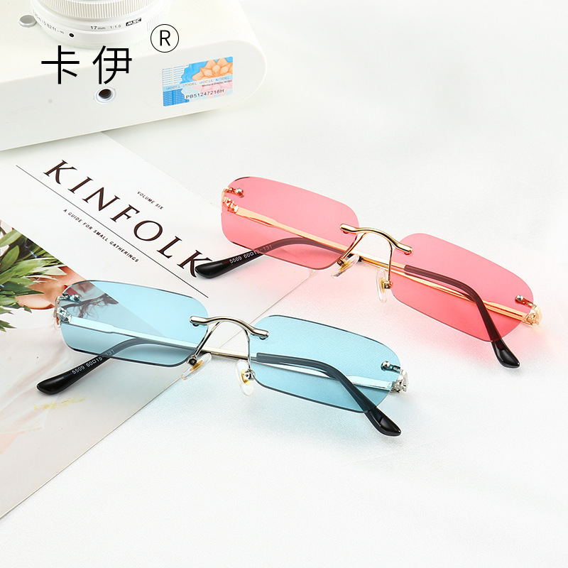 New frameless small box sunglasses European and American fashion cool color sunglasses 5509 manufacturers wholesale