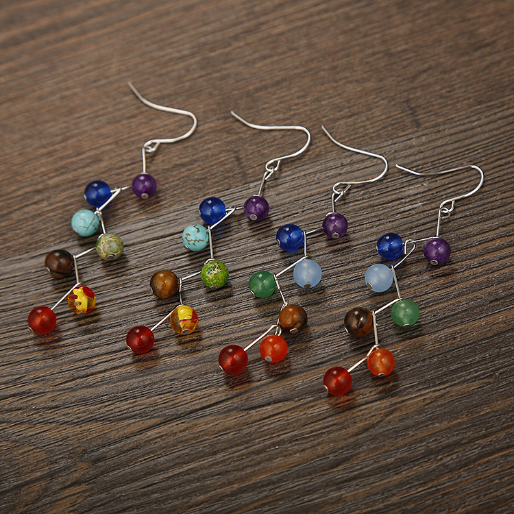 Fashion Tassel Alloy natural stone Beaded Drop Earrings 1 Pair